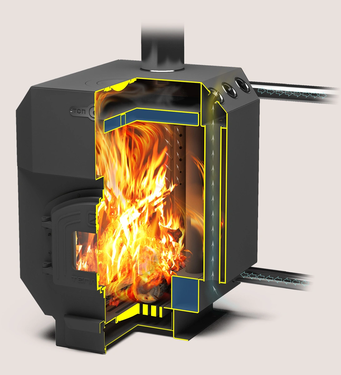 Отопительная печь ТОП-Аква 150 с водяным контуром и чугунной дверцей - Теплодар